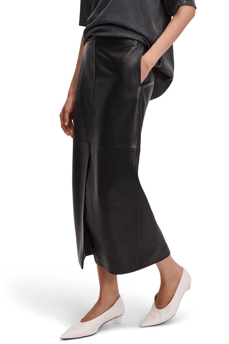 Bessie Leather Midi Skirt, Alternate, color, BLACK