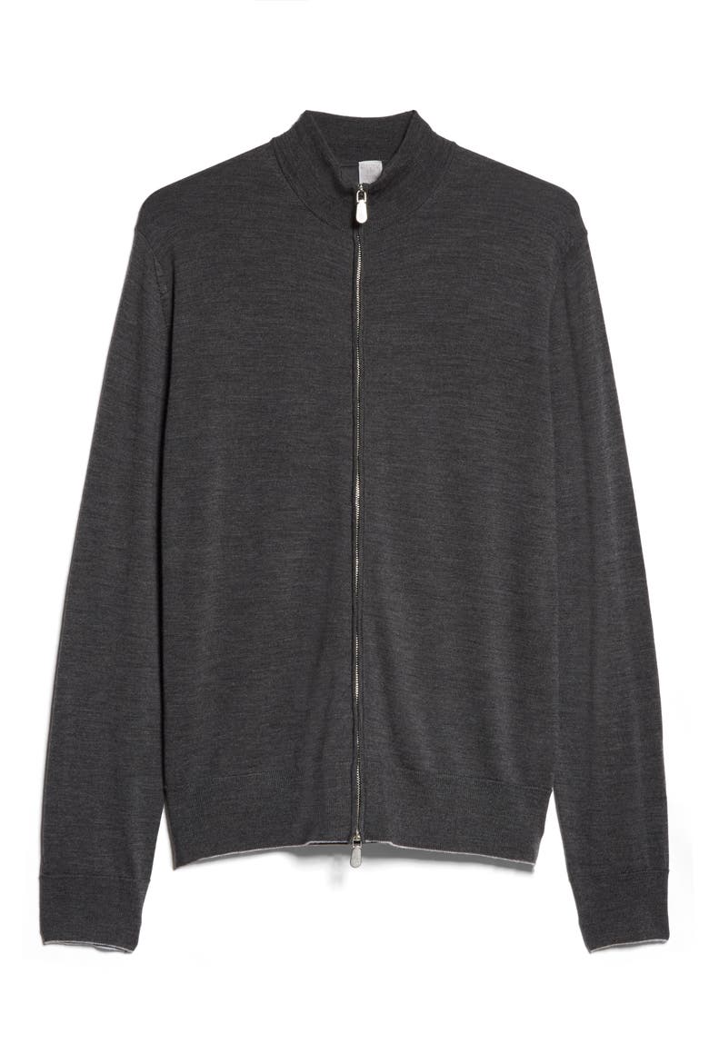 Zip Front Merino Wool & Silk Sweater, Alternate, color, MEDIUM GRAY MELANGE