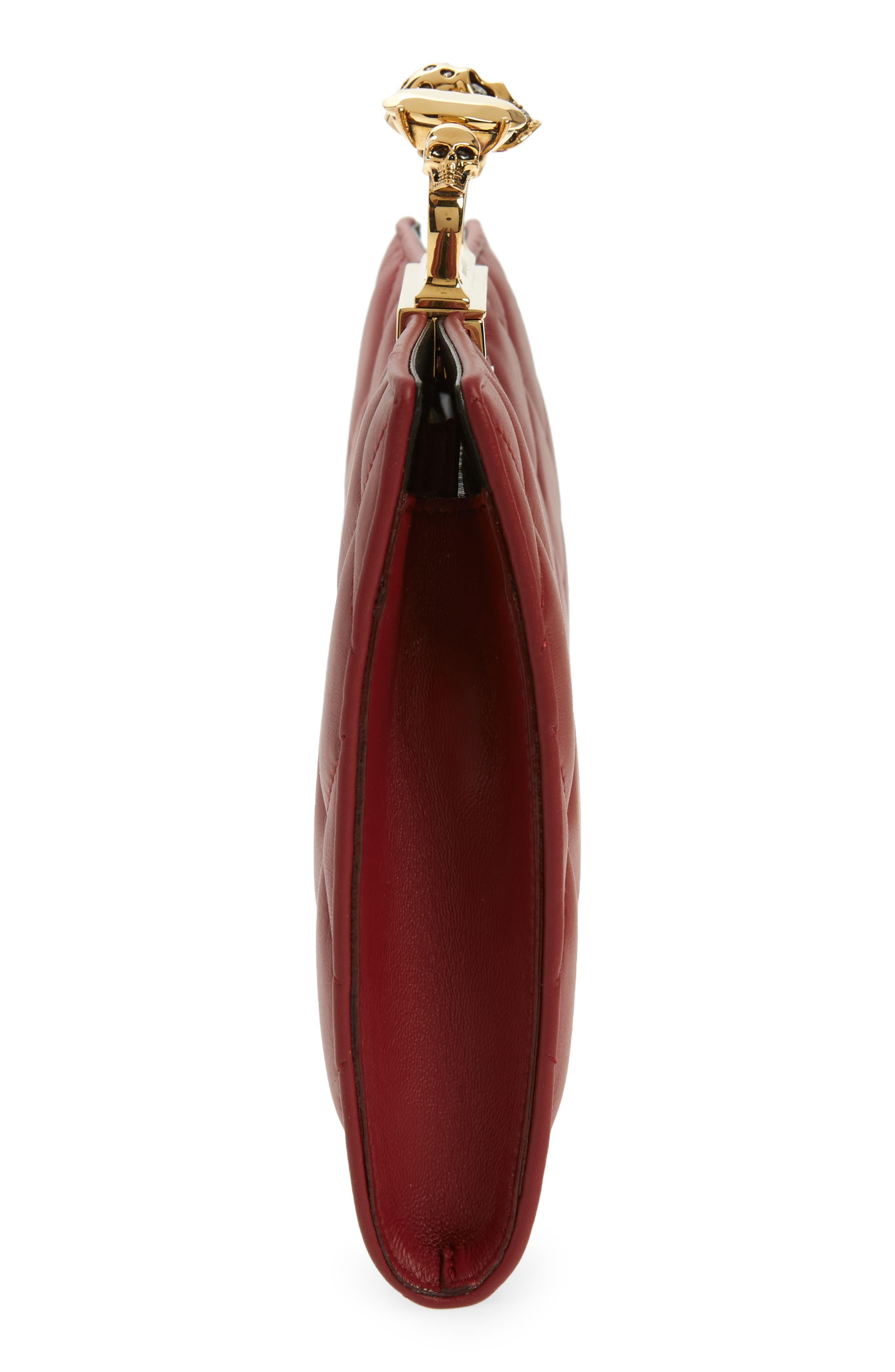 Alexander McQueen Knuckle Ring Quilted Leather Clutch, Alternate, color, OXBLOOD