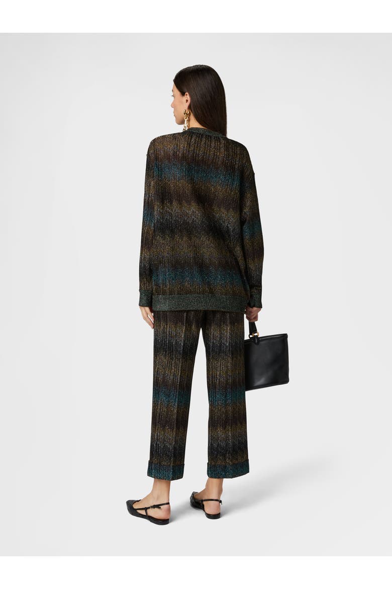 Oversized Cardigan In Viscose Lamé With Snake Motif, Alternate, color, Dark Blue