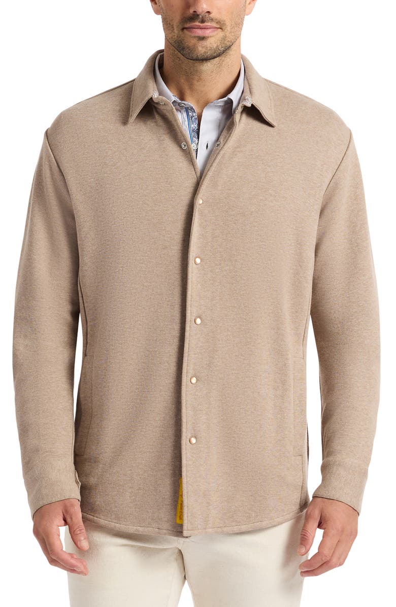 Robert Graham Deschon Cotton Knit Snap-Up Shirt, Main, color, Oatmeal