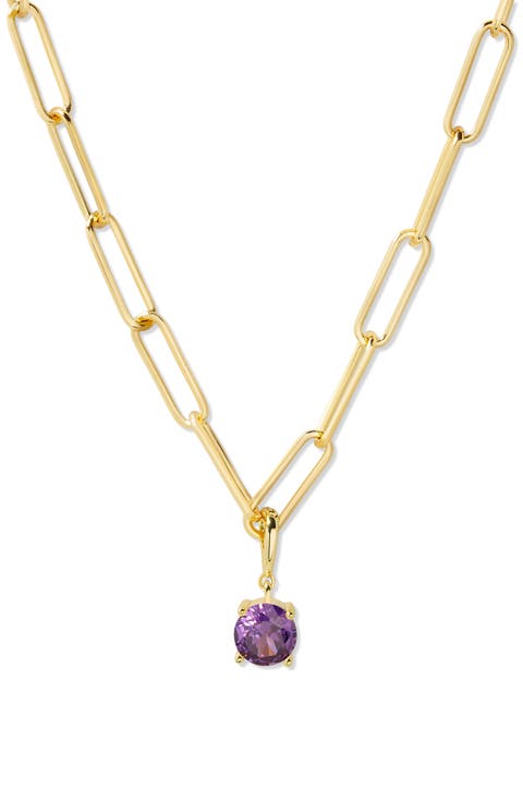 Melrose Birthstone Pendant Paper Clip Chain Necklace