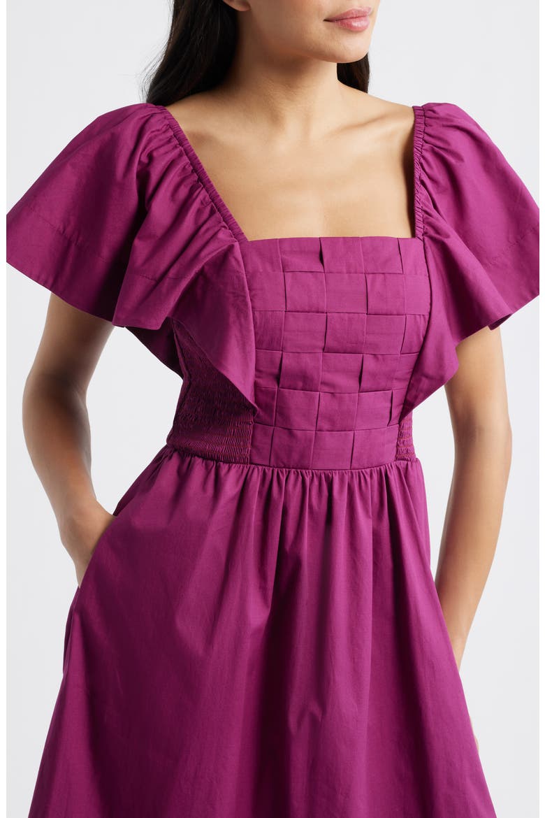 Flutter Sleeve Midi Dress, Alternate, color, BERRY