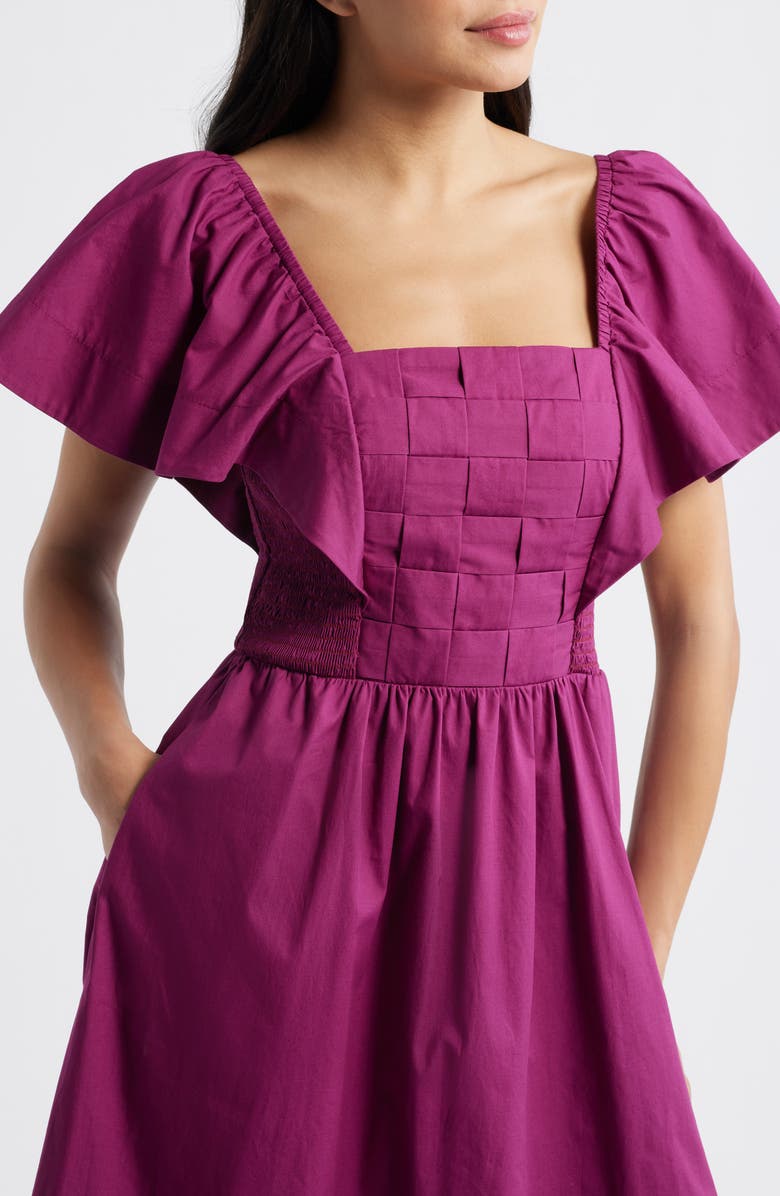 Eliza J Flutter Sleeve Midi Dress, Alternate, color, Berry