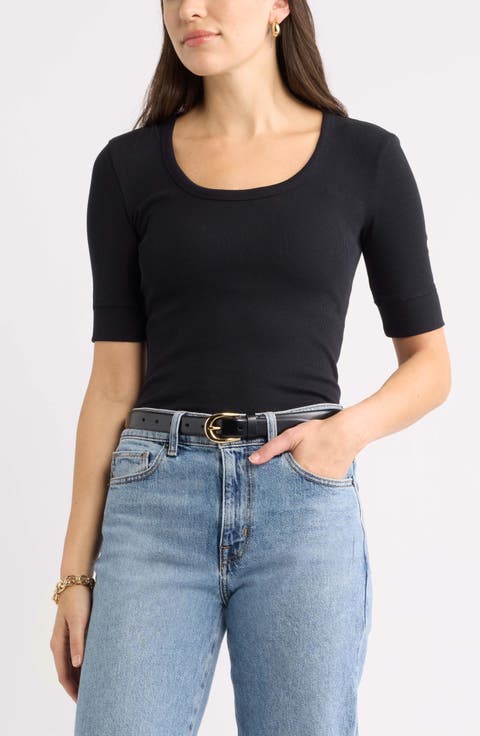 Scoop Neck Ribbed T-Shirt