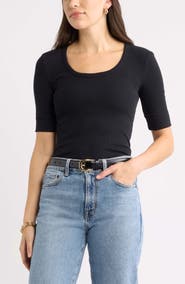 Caslon® Scoop Neck Ribbed T-Shirt