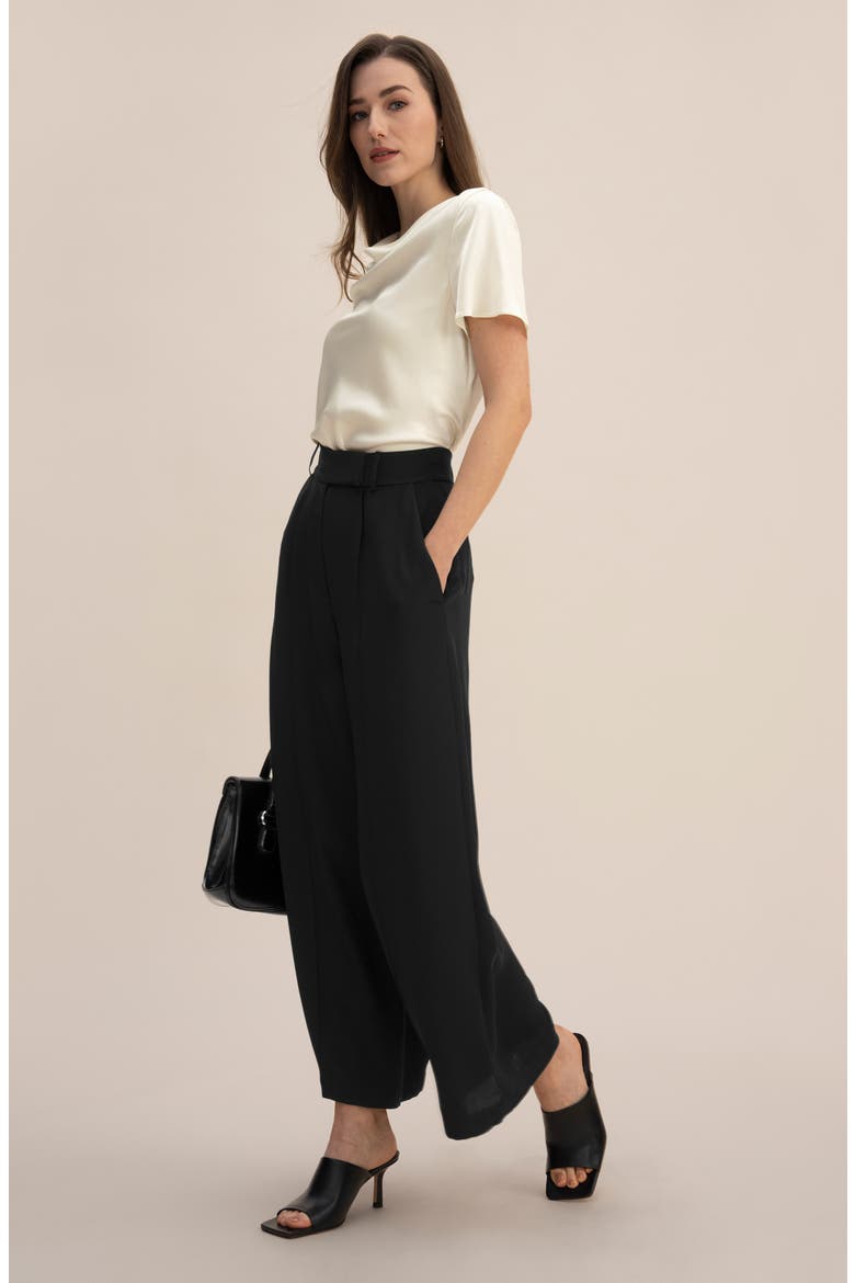 Cowl Neck Short Sleeves Silk Shirt, Alternate, color, Lily white