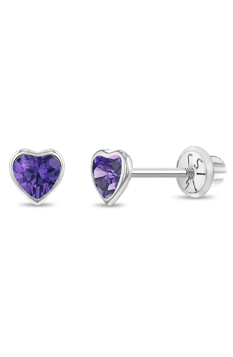 In Season Jewelry 14k Heart Bezel Cubic Zirconia Earrings, Main, color, Purple