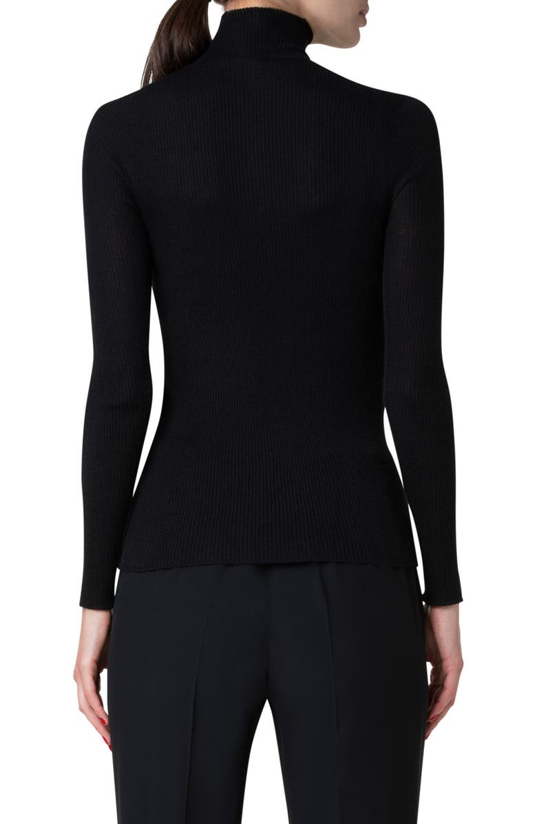 Akris Cashmere & Silk Rib Funnel Neck Sweater, Alternate, color, Black