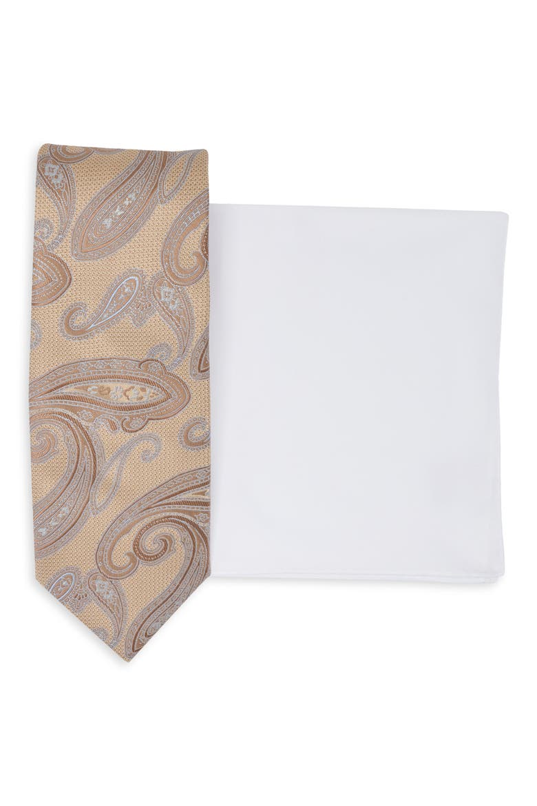 Paisley Tie & Pocket Square Set, Main, color, TAUPE