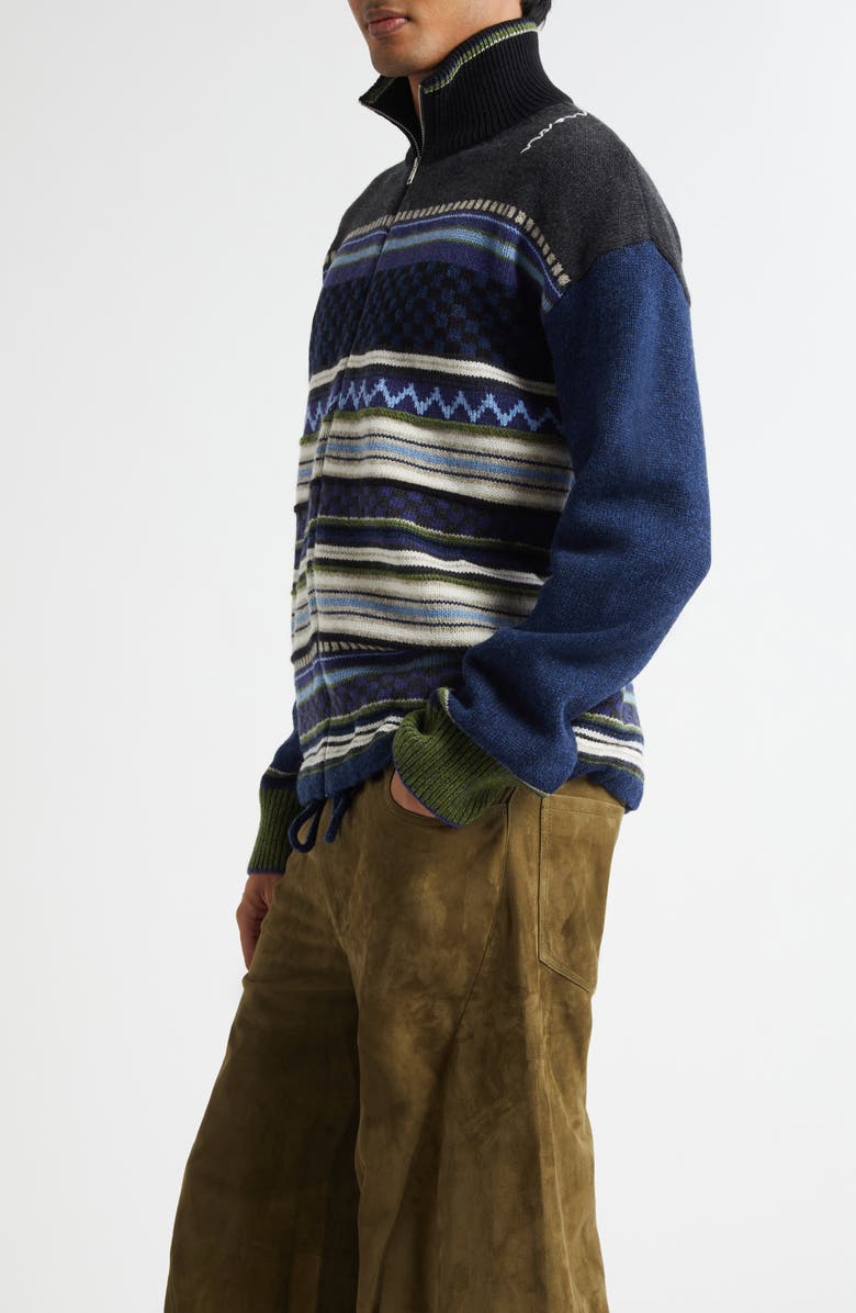 Marni Mixed Stripe Zip Cardigan, Alternate, color, Blue