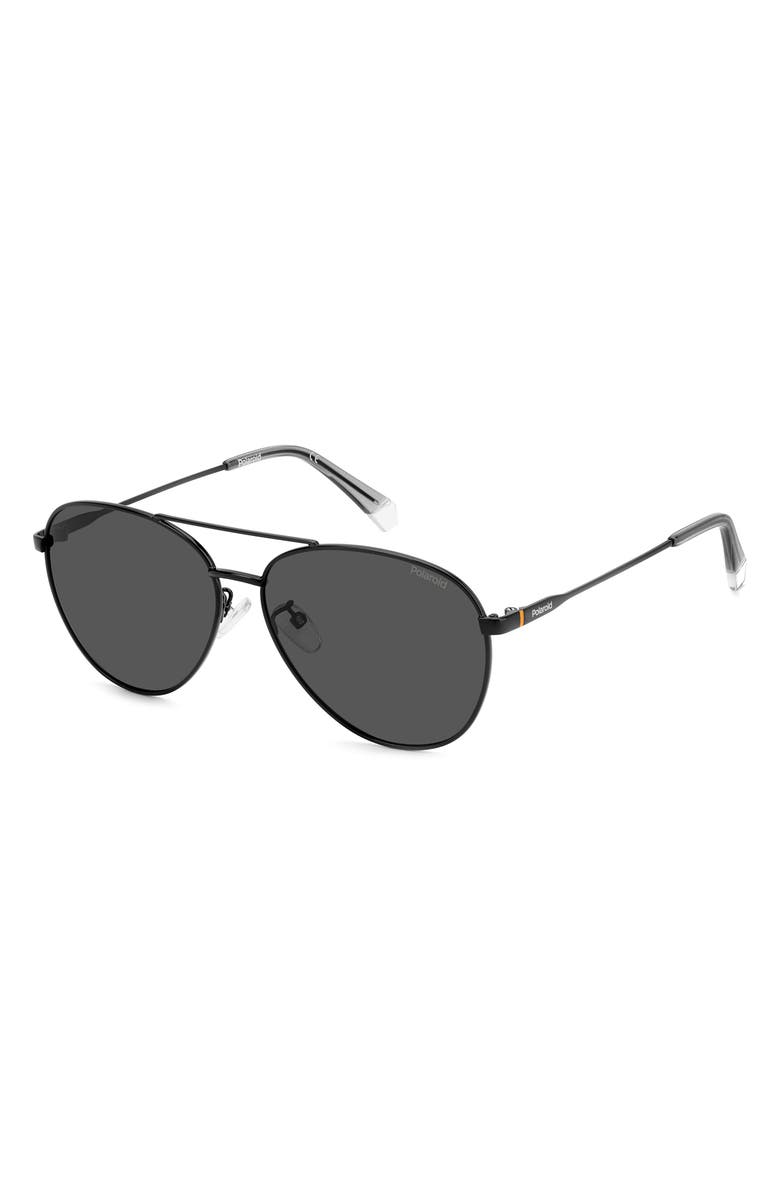 Polaroid 60mm Polarized Aviator Sunglasses, Alternate, color, Black/ Gray Polar