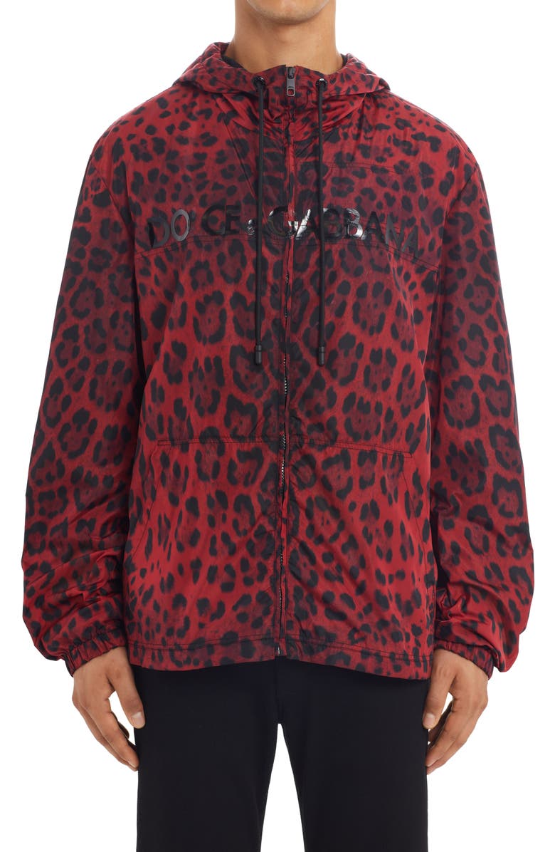 Dolce&Gabbana Logo Leopard Print Nylon Jacket, Main, color, 