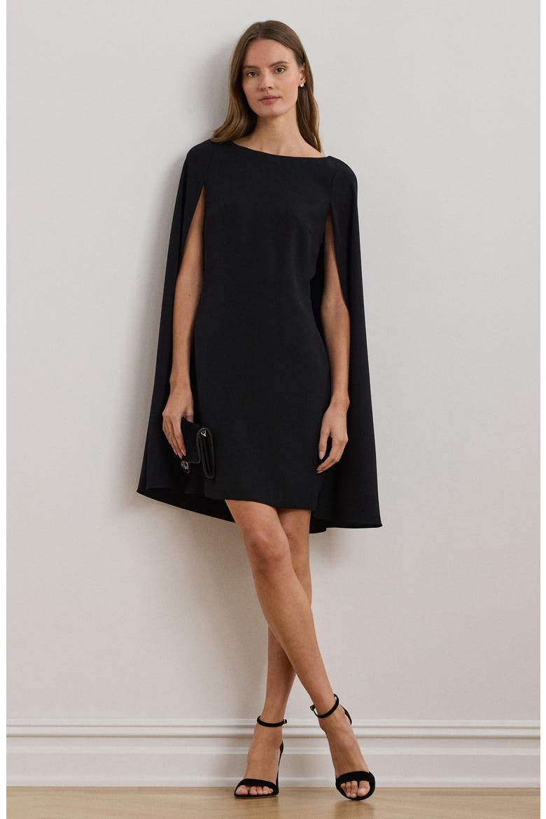 Capelet Cocktail Dress, Alternate, color, BLACK