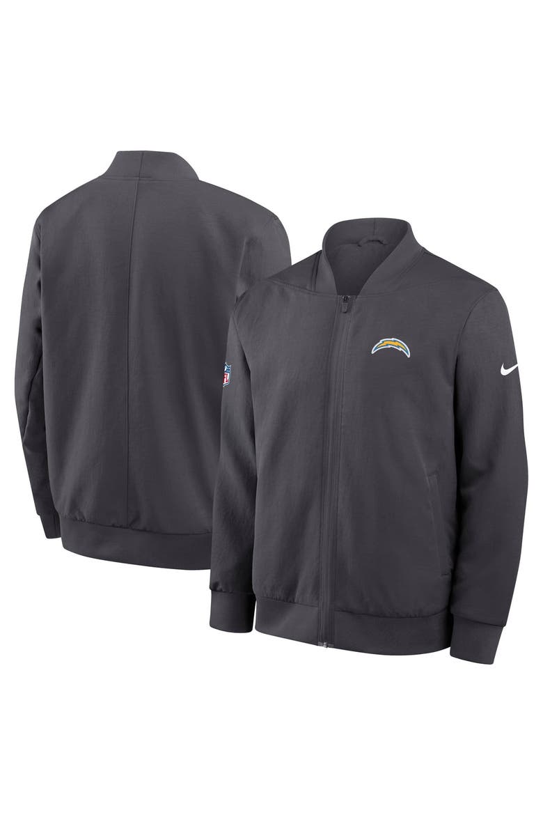Men's Nike Anthracite Los Angeles Chargers Sideline Powerful Blocking Full-Zip Dri-FIT Bomber Jacket, Main, color, Anthracite