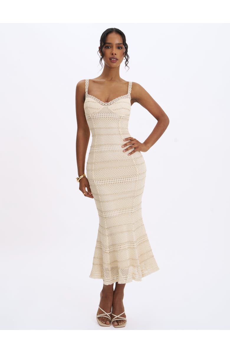 Miss Circle Xiomara Stripe Crochet Knit Mermaid Midi Dress, Alternate, color, Beige & Gold