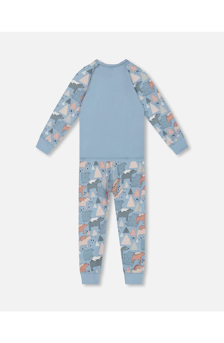 Deux par Deux Baby Girl's Organic Cotton Two Piece Pajama Set Air Blue Printed Mama Bears, Alternate, color, 