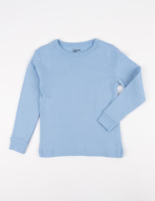 Leveret Kids Long Sleeve T-shirt, 100% Cotton, Solid Colors In Blue