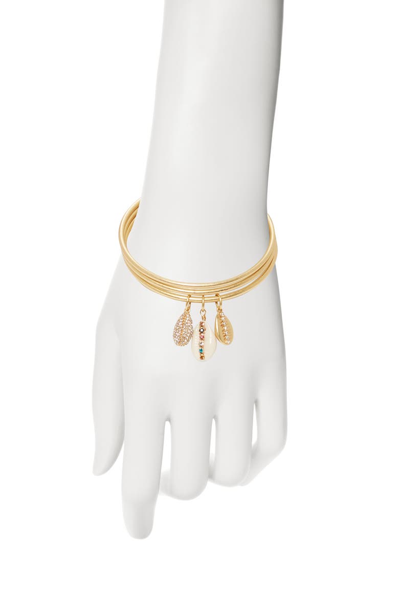 Charm Triple Layer Bangle Bracelet, Alternate, color, GOLD/ IVORY