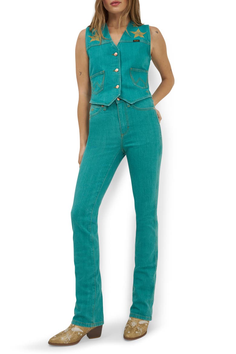 x Lainey Wilson High Waist Denim Cutoff Shorts, Alternate, color, TURQUOISE