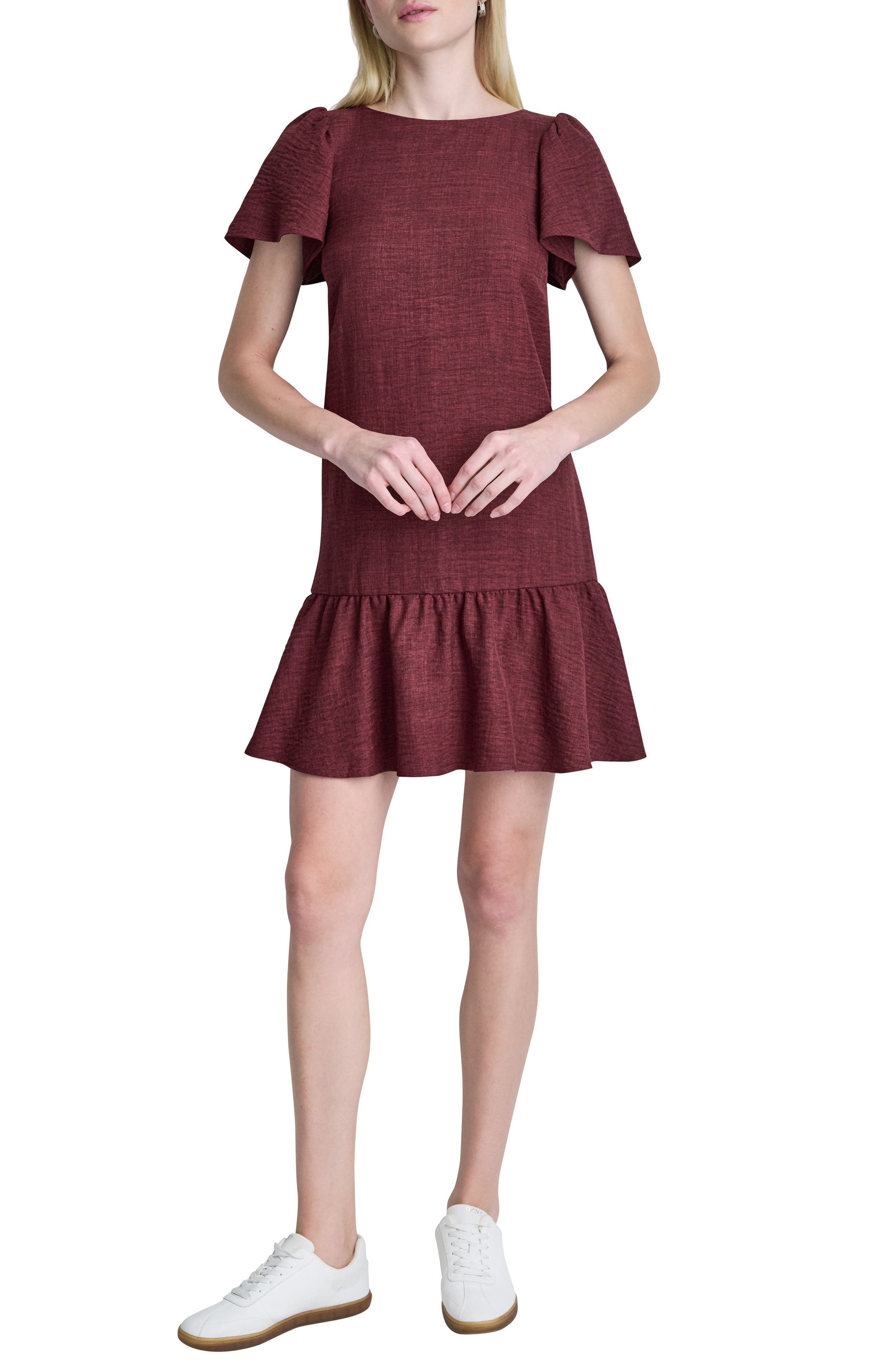 Mélange Flutter Sleeve Minidress