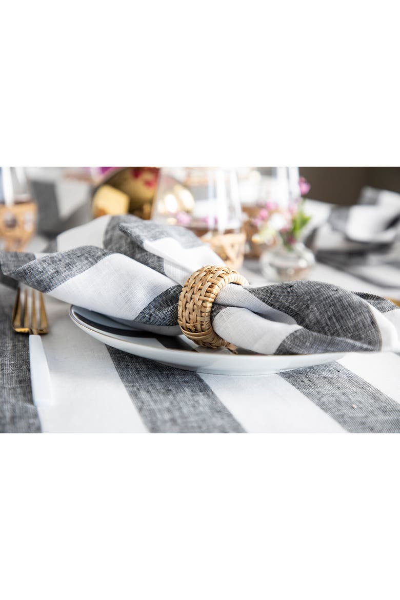 Linen Dinner Napkins Set of 4, 20 x 20" - Cabana Stripe, Alternate, color, Black and White