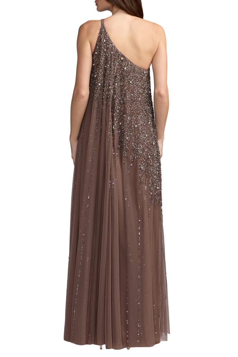 One Shoulder Embellished Trapeze A Line Gown, Alternate, color, Chocolate