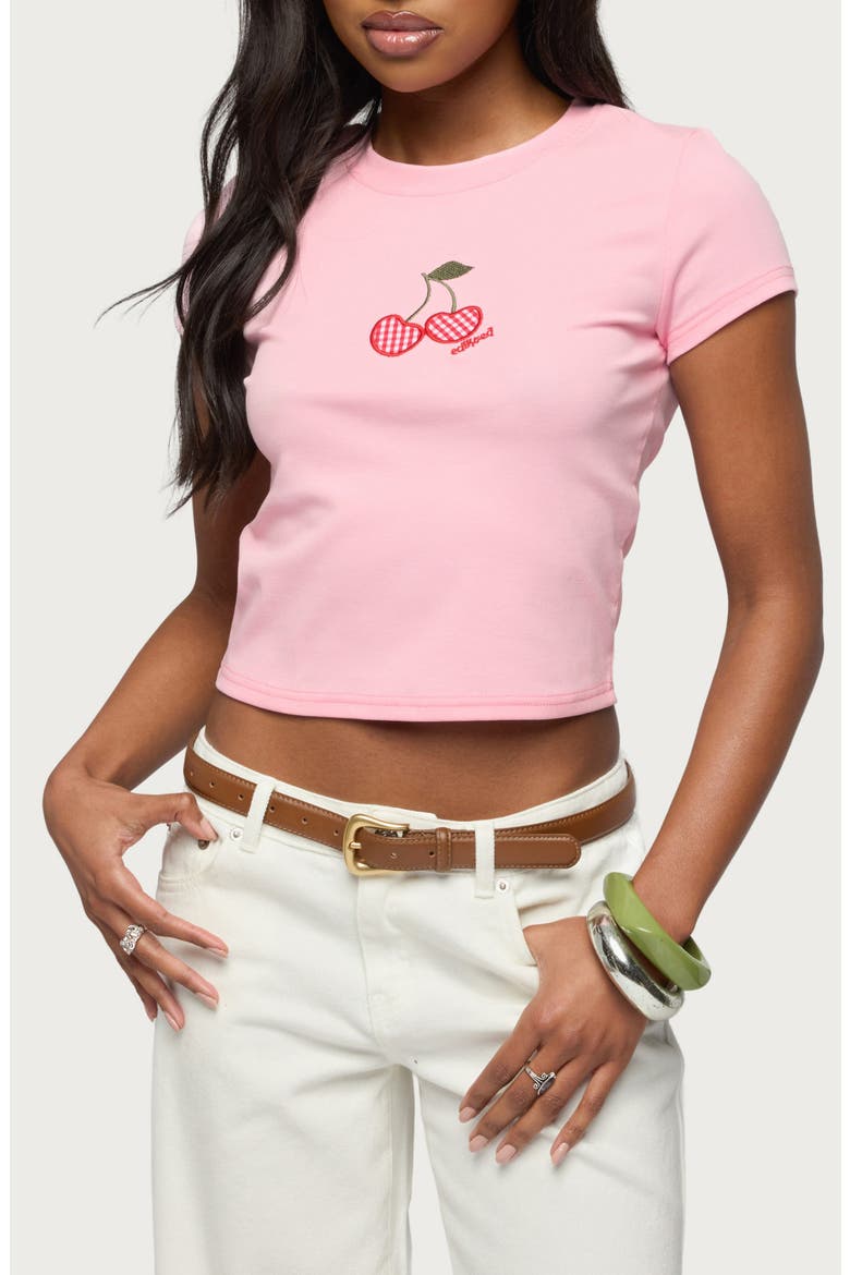 Cherry Crush Appliqué Baby Tee, Main, color, LIGHT-PINK