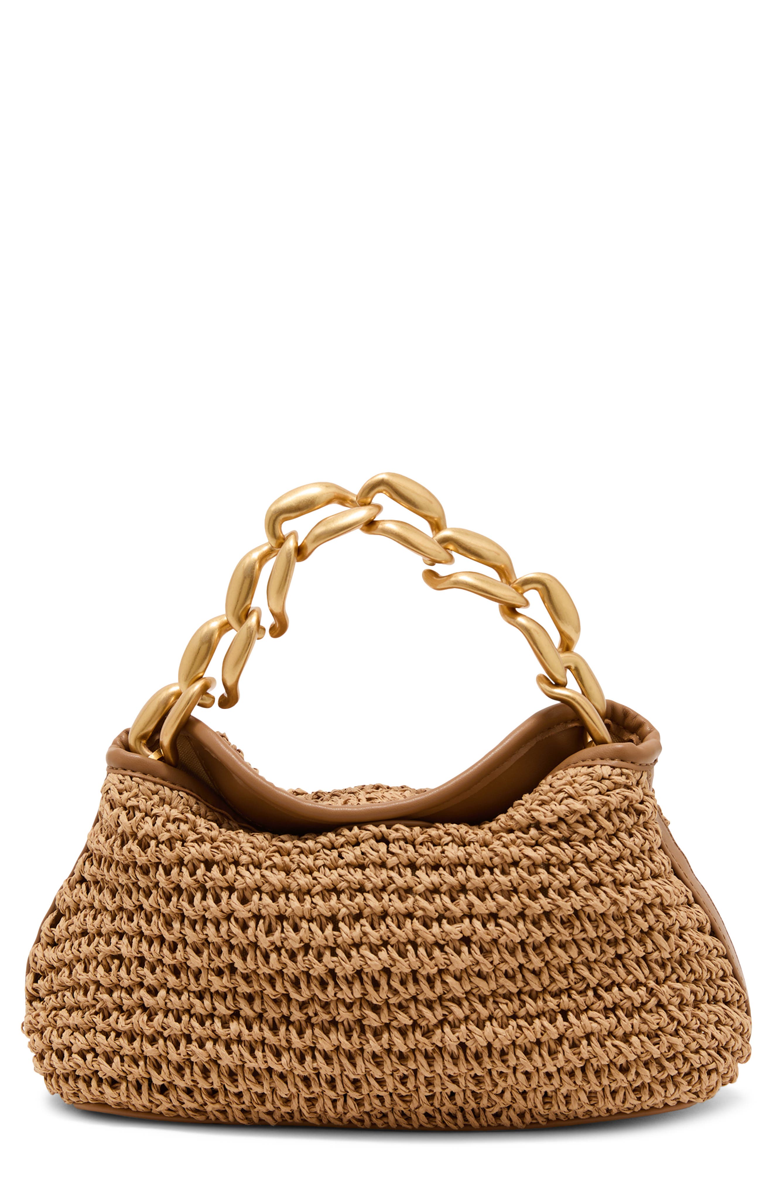 Reiss Peony Raffia Effect Chain Handle Clutch, Main, color, Natural