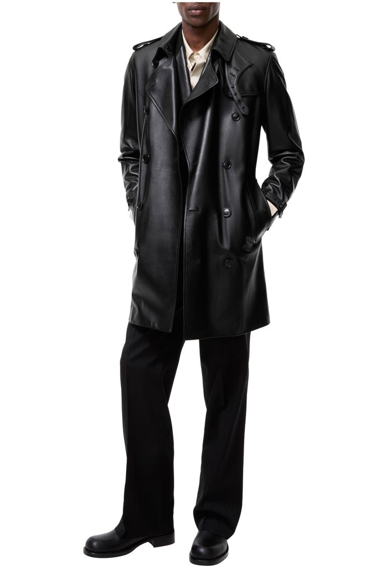 Mid-length Leather Kensington Trench Coat, Main, color, Black