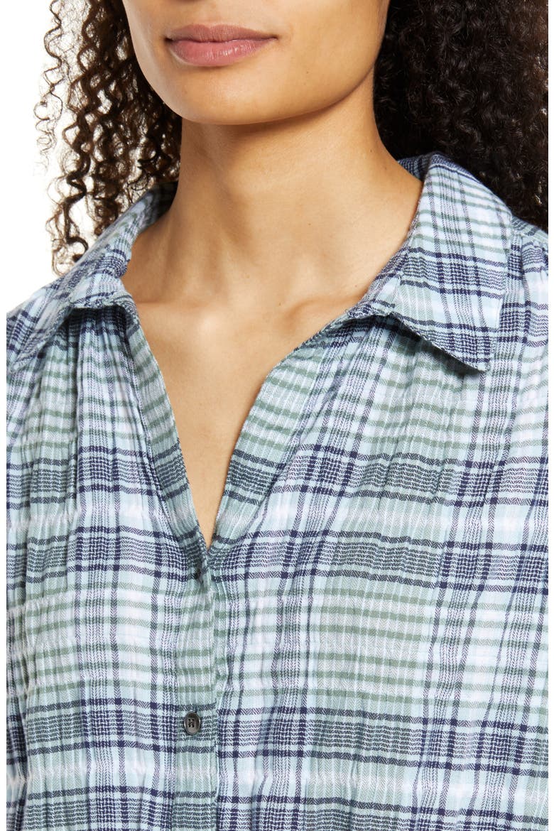 Plaid Stretch Cotton Camp Shirt, Alternate, color, GREEN- BLUE MIA PLAID