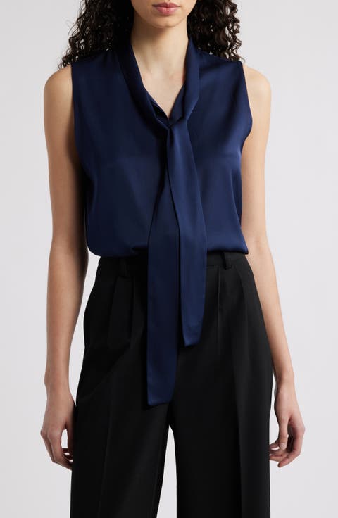 Tie Neck Sleeveless Stretch Silk Top