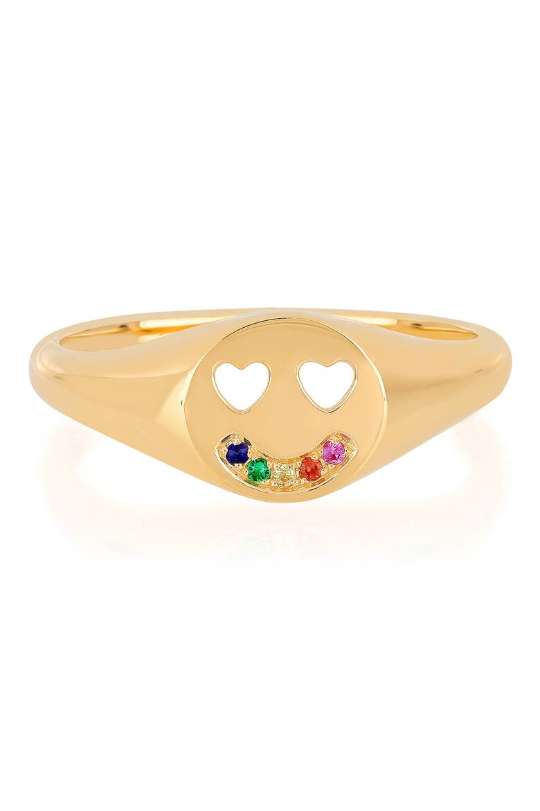 Rainbow Happiness Signet Pinky Ring, Main, color, 14K YG