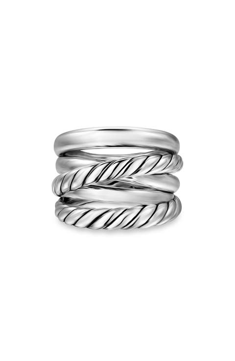 Crossover Five Row Ring in Sterling Silver, 17.5mm