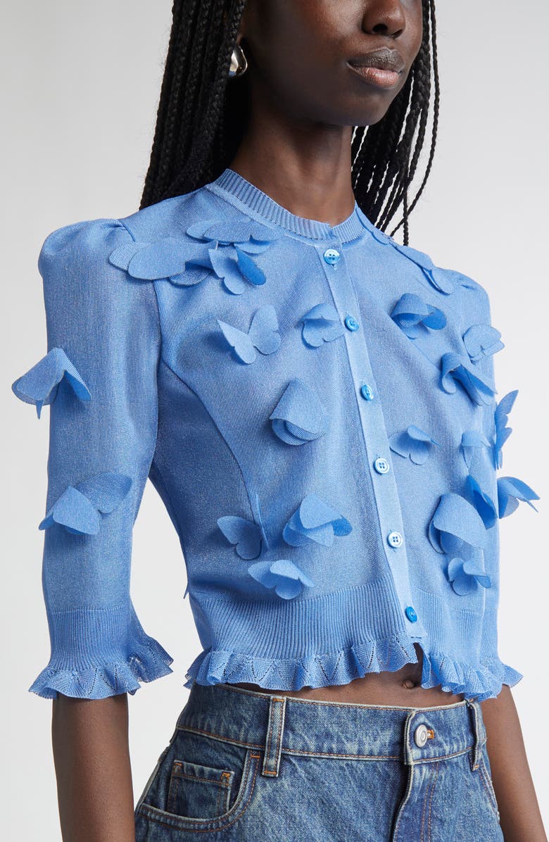 Coperni Butterfly Appliqué Shimmer Knit Cardigan, Alternate, color, 