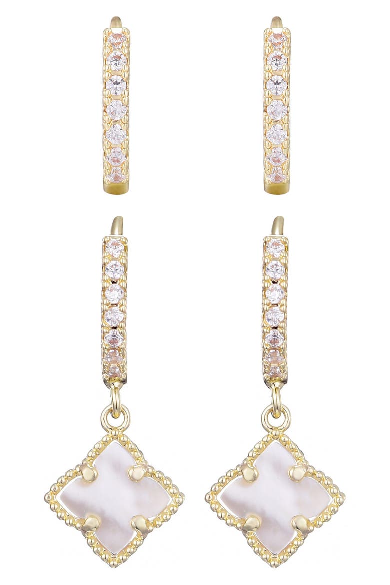 Set of 2 Hoop Earrings, Alternate, color, GOLD-WHITE