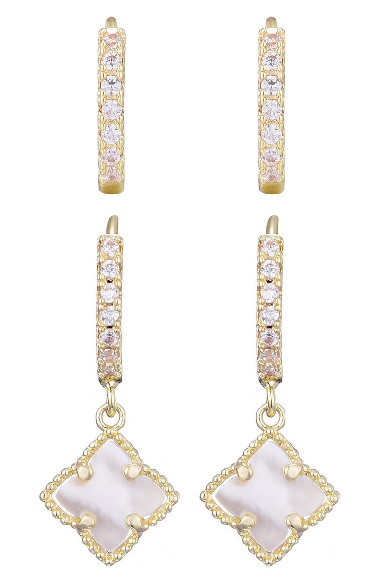 Adornia Set of 2 Hoop Earrings, Alternate, color, Gold-White