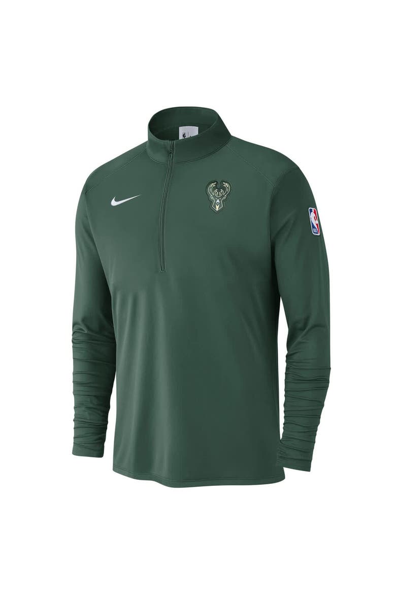 Men's Nike Hunter Green Milwaukee Bucks 2024/25 Courtside Performance Half-Zip Top, Alternate, color, Hunter Green