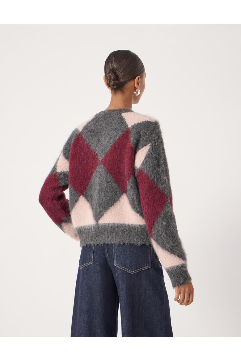 Brushed Argyle Knitted Cardigan, Alternate, color, Charcoal Marl Mix