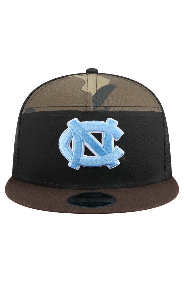 New Era Men's New Era Black/Camo North Carolina Tar Heels Outdoor Wide Panel 9FIFTY Snapback Trucker Hat, Alternate, color, Black