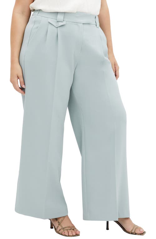 City Chic Jazmin Pleat Crepe Wide Leg Pants In Mist