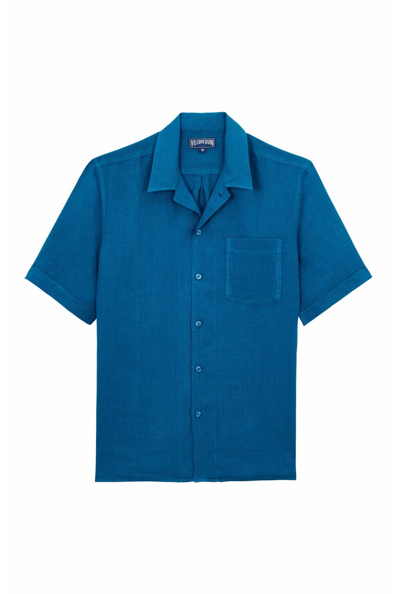 Men's Solid Linen Bowling Shirt, Alternate, color, PAON