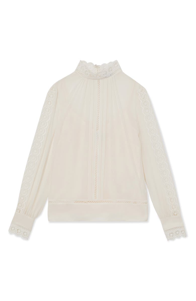 Reiss Ori Guipure Lace Trim Top, Alternate, color, Cream