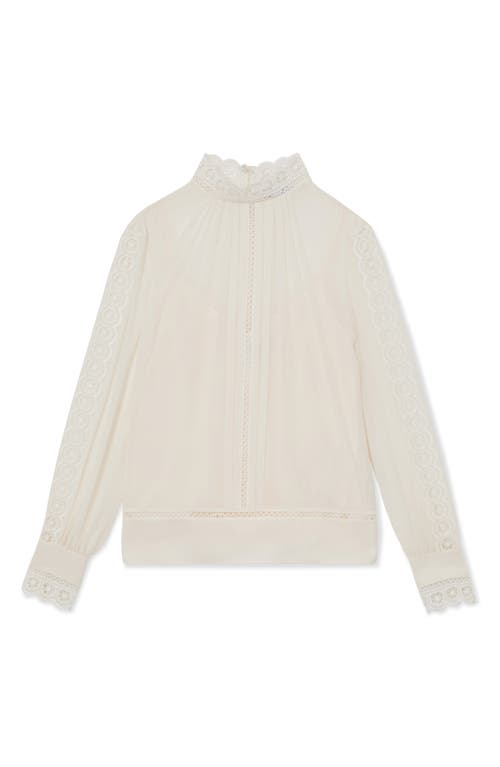 Reiss Ori Guipure Lace Trim Top In Neutral