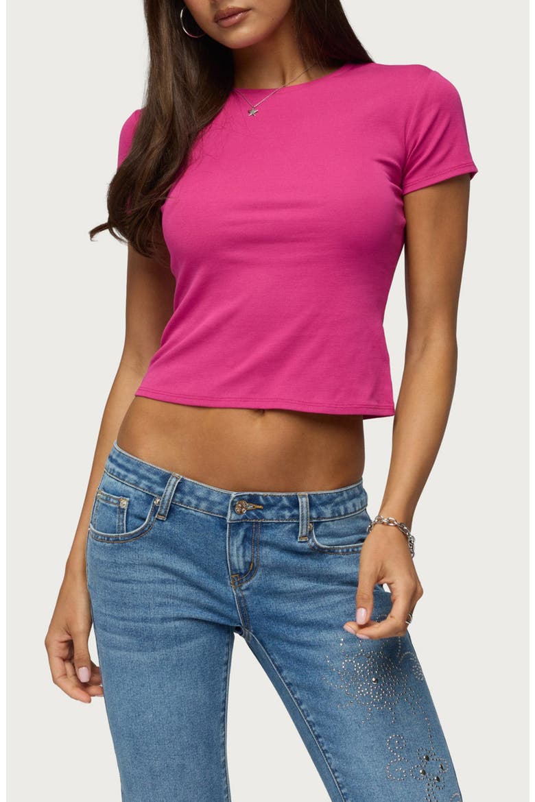Sirenna Crop Stretch Cotton T-Shirt, Main, color, RASPBERRY