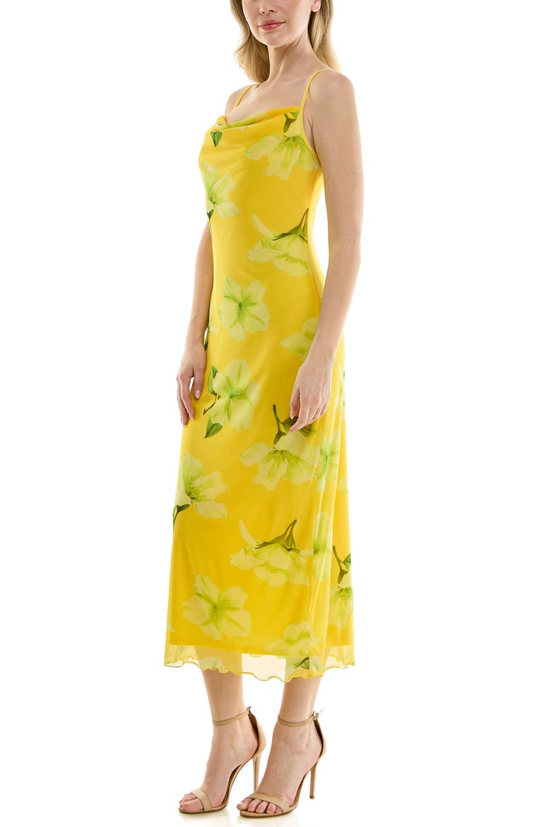 Tropical Mesh Cowl Maxi Dress, Alternate, color, YELLOW/ GREEN MULTI