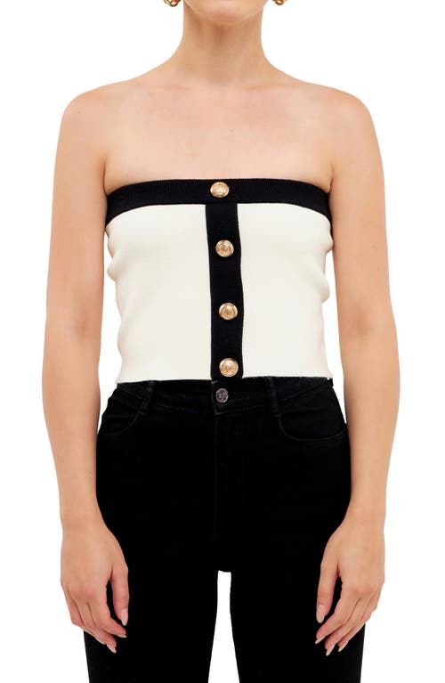 Endless Rose Colorblock Strapless Knit Top In White