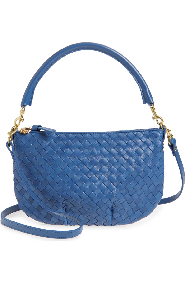 Clare V. Medium Petit Moyen Woven Leather Messenger Bag, Main, color, French Blue