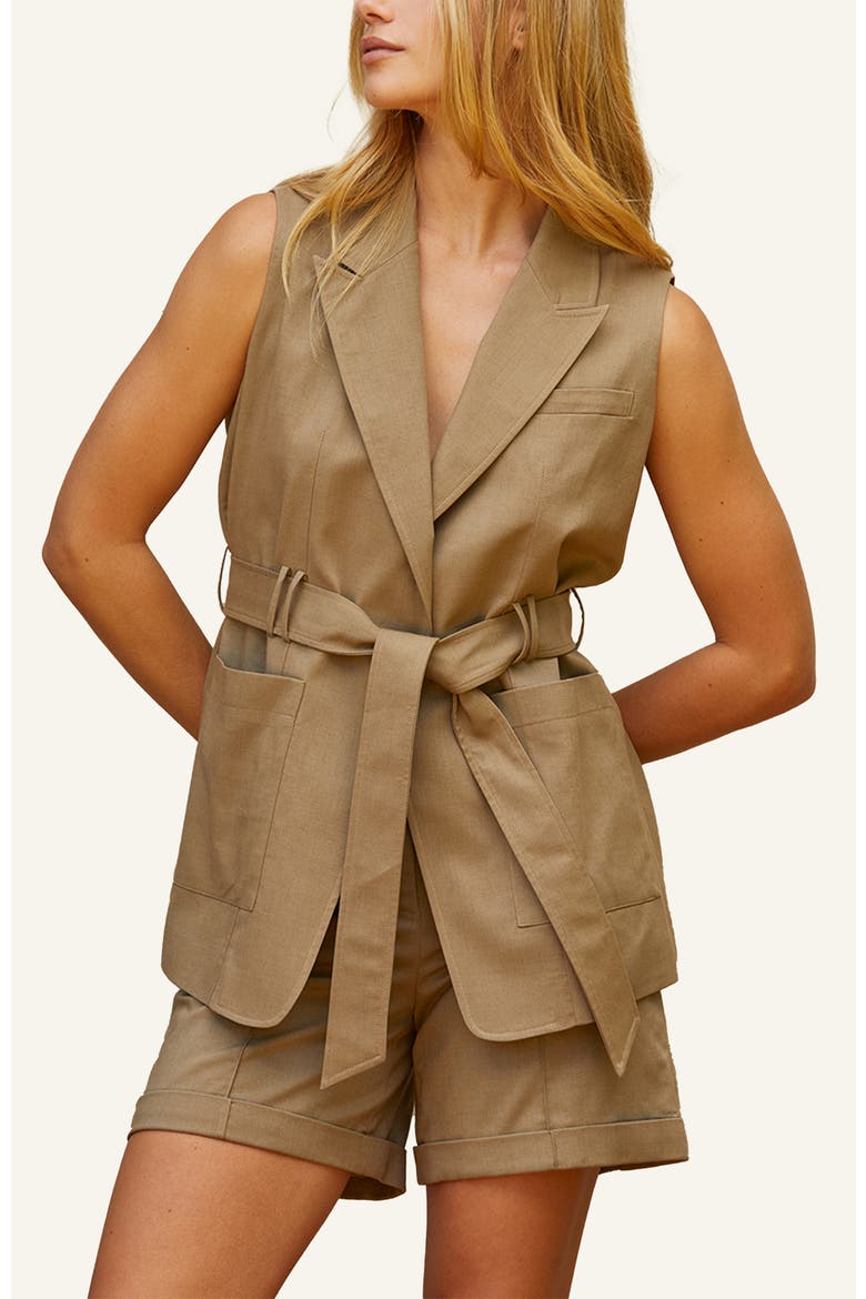 Belted Sleeveless Blazer, Main, color, Taupe