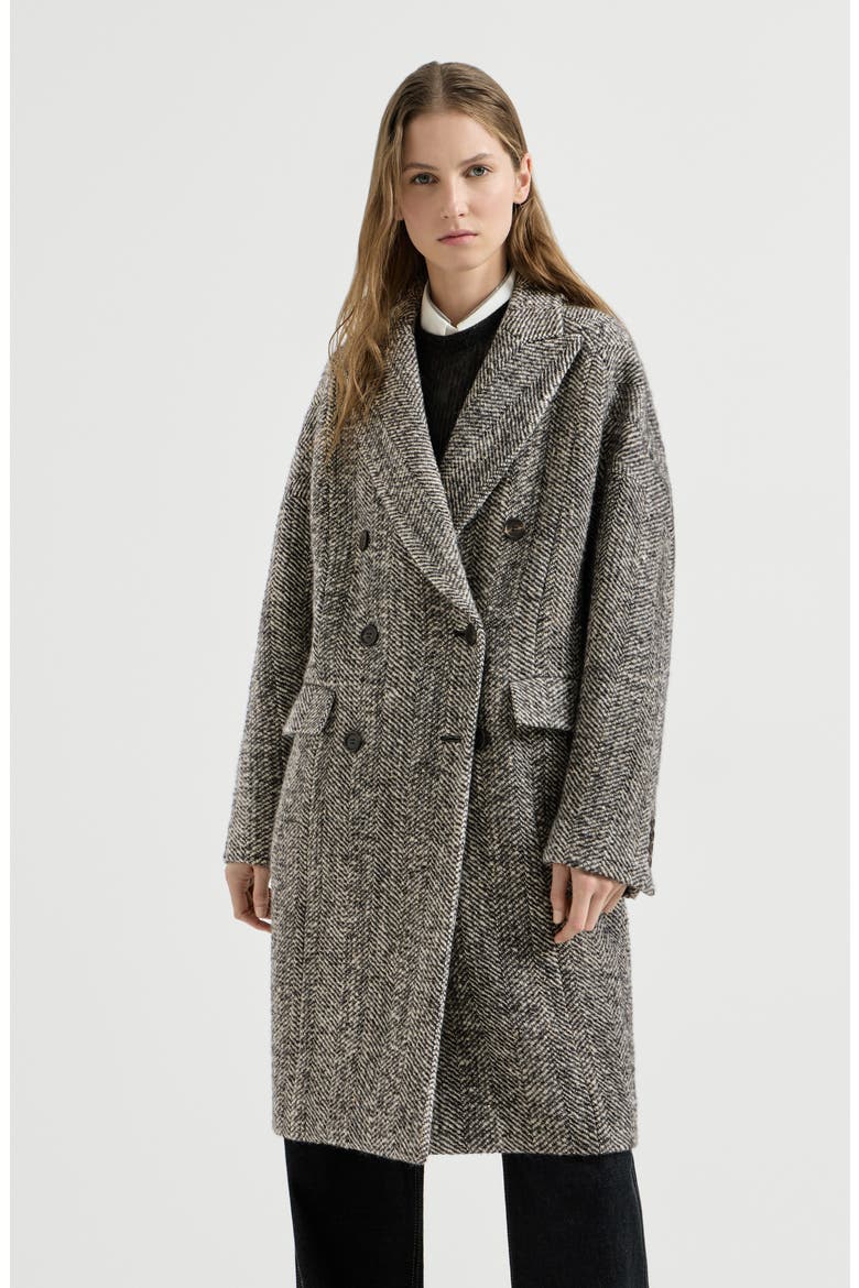 Dazzling virgin wool and alpaca chevron coat with monili, Main, color, Panama